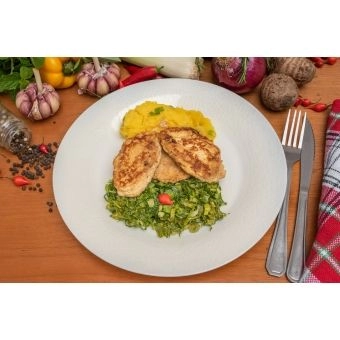 HANG | HAMBÚRGUER DE FRANGO / PURÊ DE MANDIOQUINHA / COUVE