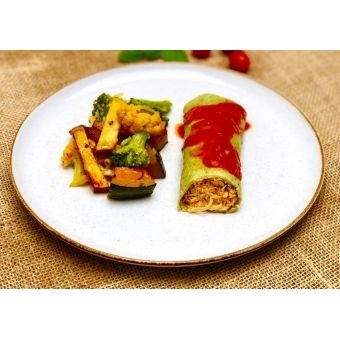 SOFTY | PANQUECA DE ESPINAFRE COM FRANGO / MIX DE LEGUMES ASSADO