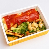 SOFTY | PANQUECA DE ESPINAFRE COM FRANGO / MIX DE LEGUMES ASSADO
