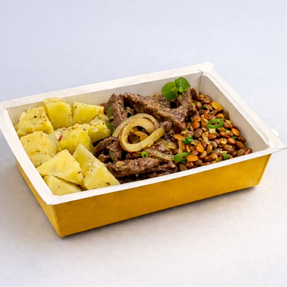 UP POWER | ISCA DE ALCATRA ACEBOLADA / BATATA DOCE / LENTILHA