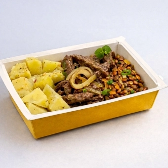 UP POWER | ISCA DE ALCATRA ACEBOLADA / BATATA DOCE / LENTILHA